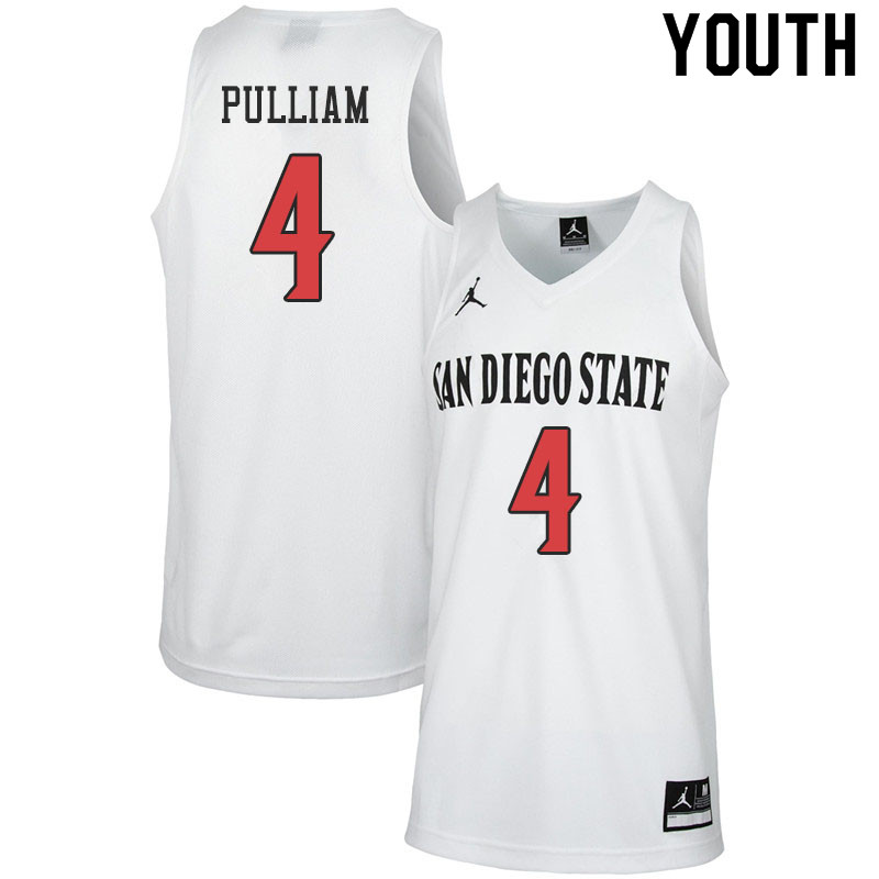 Jordan Brand Youth #4 Trey Pulliam San Diego State Aztecs College Basketball Jerseys Sale-White